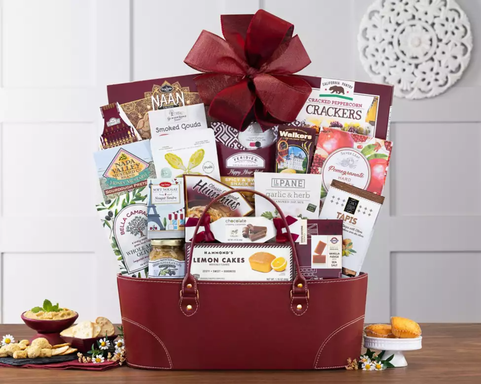 Burgundy Bella Gourmet Gift Basket | A Shareable Collection of Sweet & Savory Delights