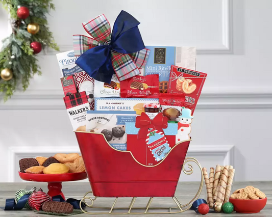 holiday sleigh gift basket of treats