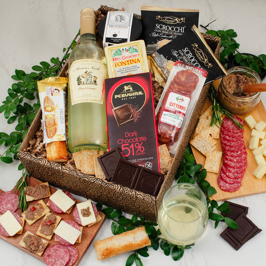 italian charcuterie gift box with wine